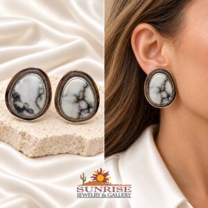 Sterling Silver & White Buffalo Oval Earrings