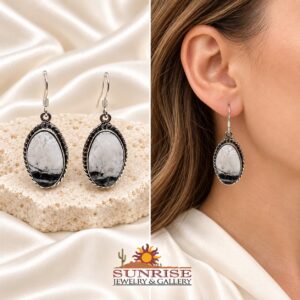 Sterling Silver & White Buffalo Oval Dangle Earrings