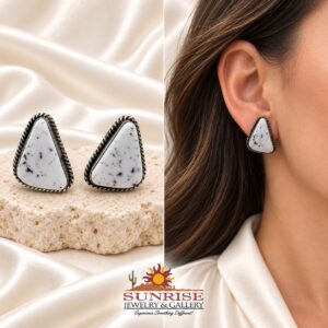 Navajo Sterling Silver & White Buffalo Triangle Earrings