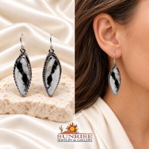 Sterling Silver & White Buffalo Elongated Oval Dangle Earrings