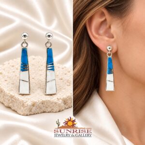 Sterling Silver White Buffalo And Sleeping Beauty Turquoise Inlaid Dangle Earrings