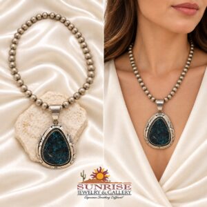 Navajo Sterling Silver & Red Mountain Turquoise Pendant Necklace