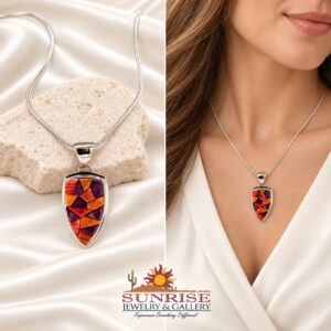 Navajo Sterling Silver & Multi-Color Spiny Oyster Inlay Pendant Necklace
