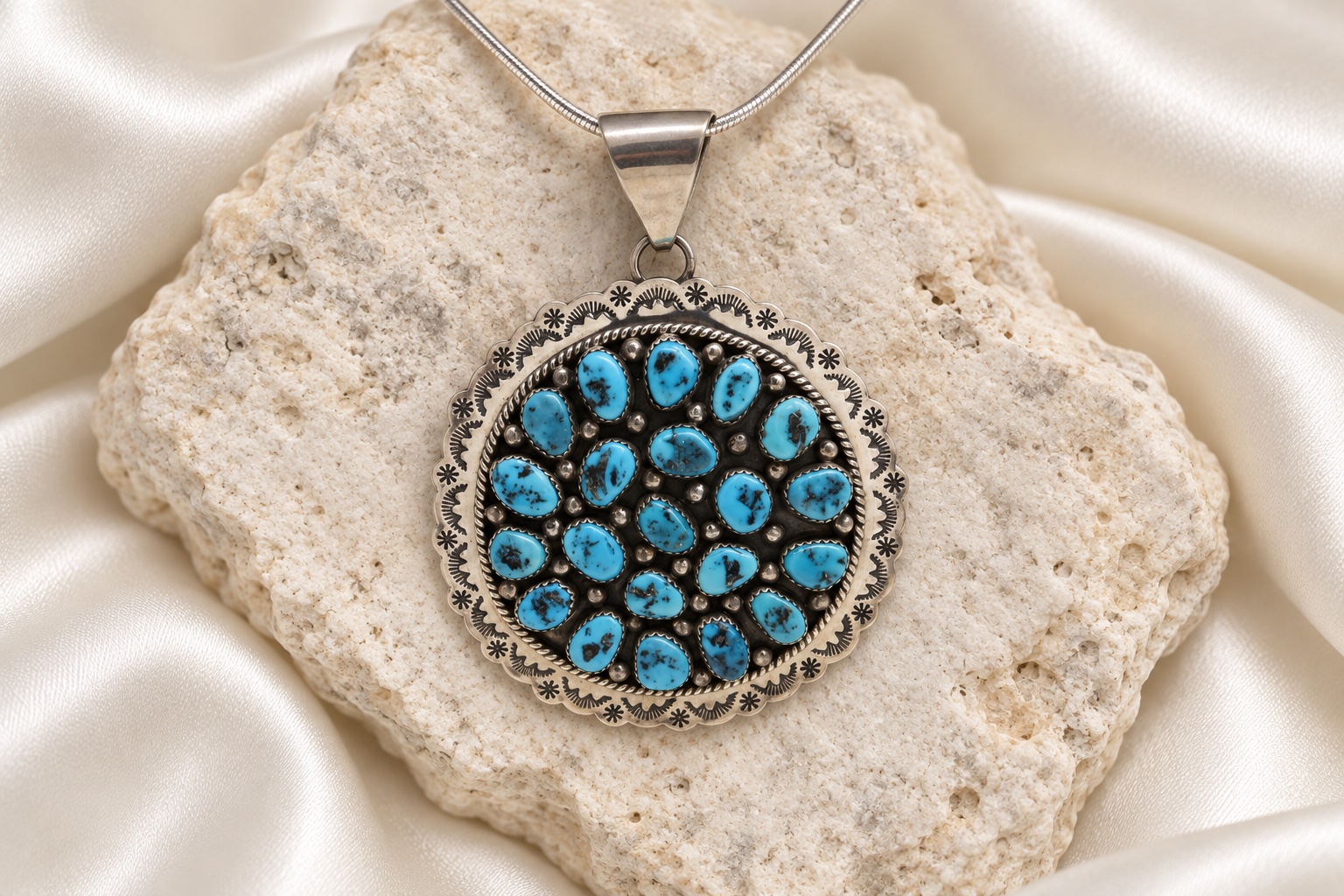 Sterling Silver & Kingman Turquoise Pendant Necklace