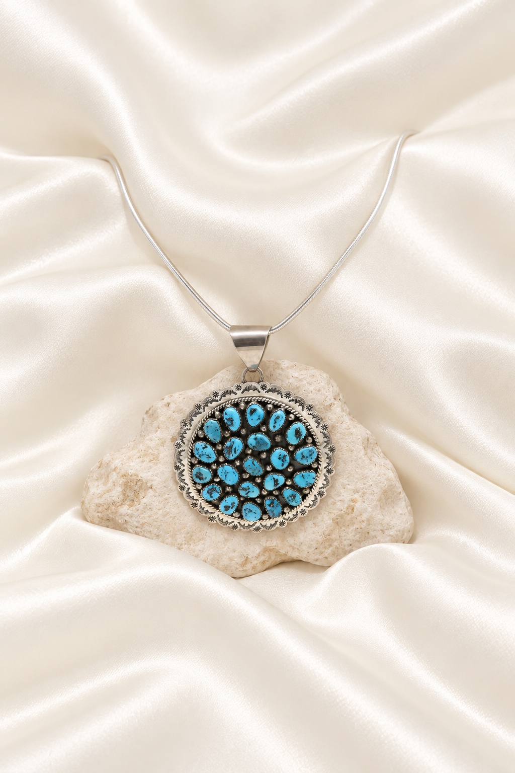 Sterling Silver & Kingman Turquoise Pendant Necklace