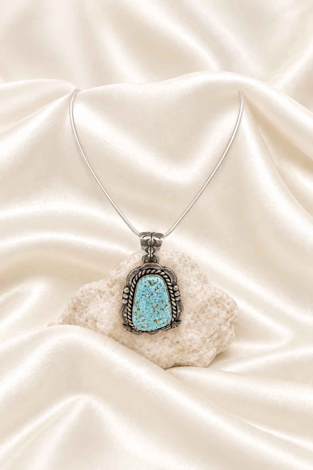 Navajo Sterling Silver & No. 8 Turquoise Pendant Necklace