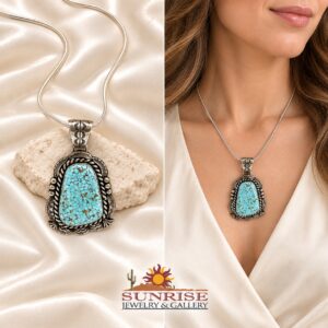 Navajo Sterling Silver & No. 8 Turquoise Pendant Necklace