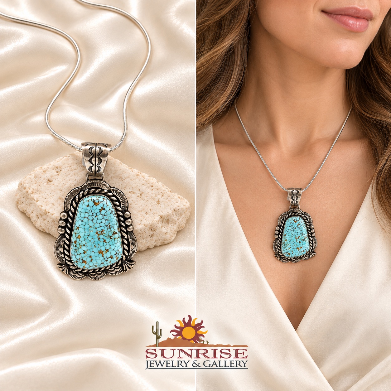 Navajo Sterling Silver & No. 8 Turquoise Pendant Necklace