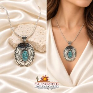 Navajo Sterling Silver & No. 8 Turquoise Concho Pendant Necklace