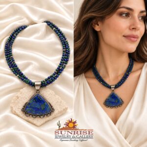 Sterling Silver, Azurite, Lapis, & Malachite 3-Strand Pendant Necklace