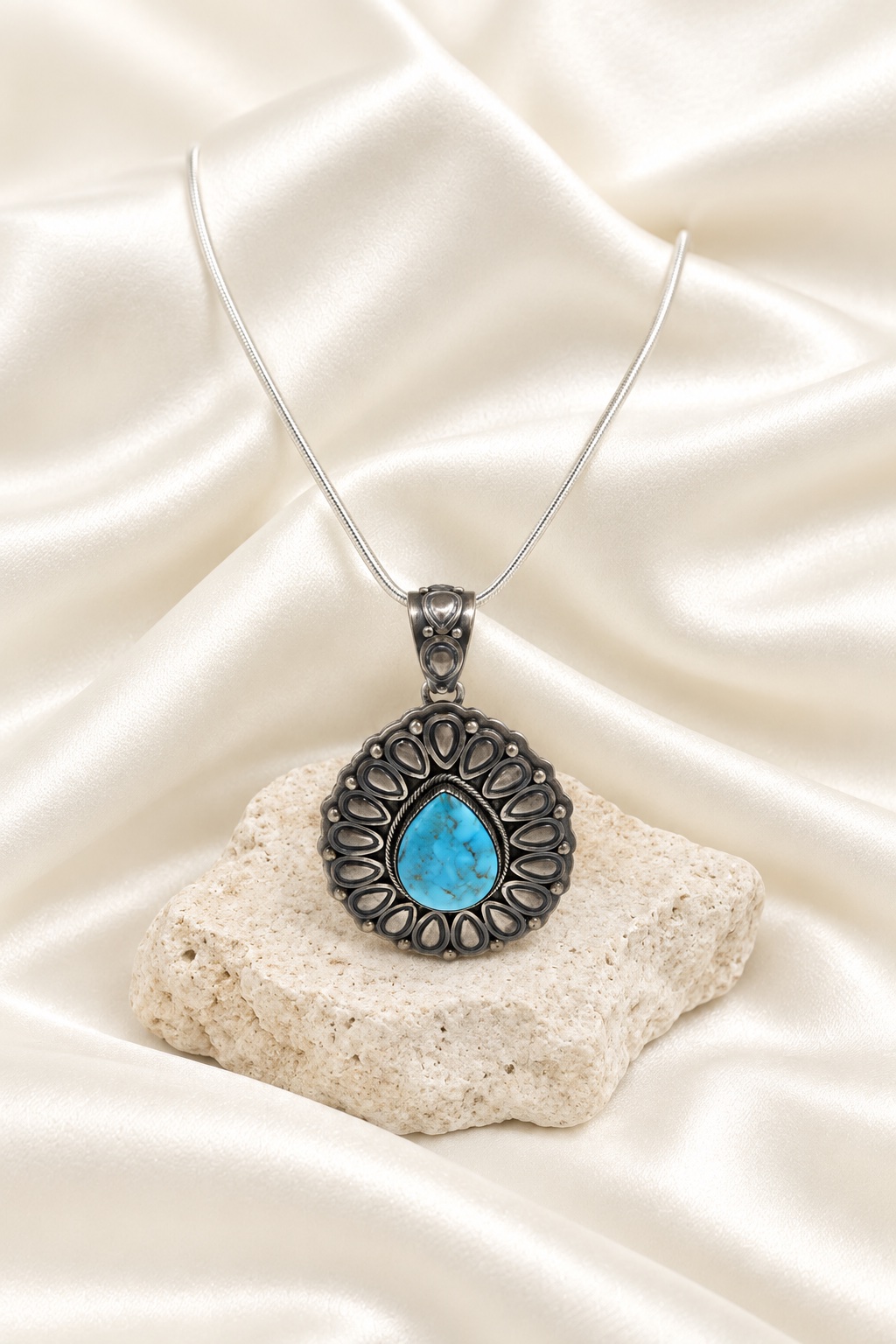 Navajo Sterling Silver & Dry Creek Turquoise Pendant Necklace