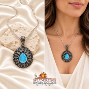 Navajo Sterling Silver & Dry Creek Turquoise Pendant Necklace