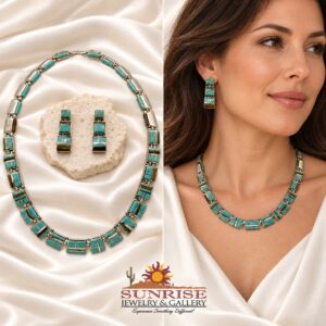 TSF Sterling Silver No. #8 Turquoise Choker & Earrings Set