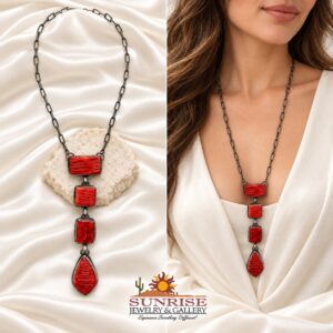 Navajo Sterling Silver & Spiny Oyster 4-Station Drop Necklace