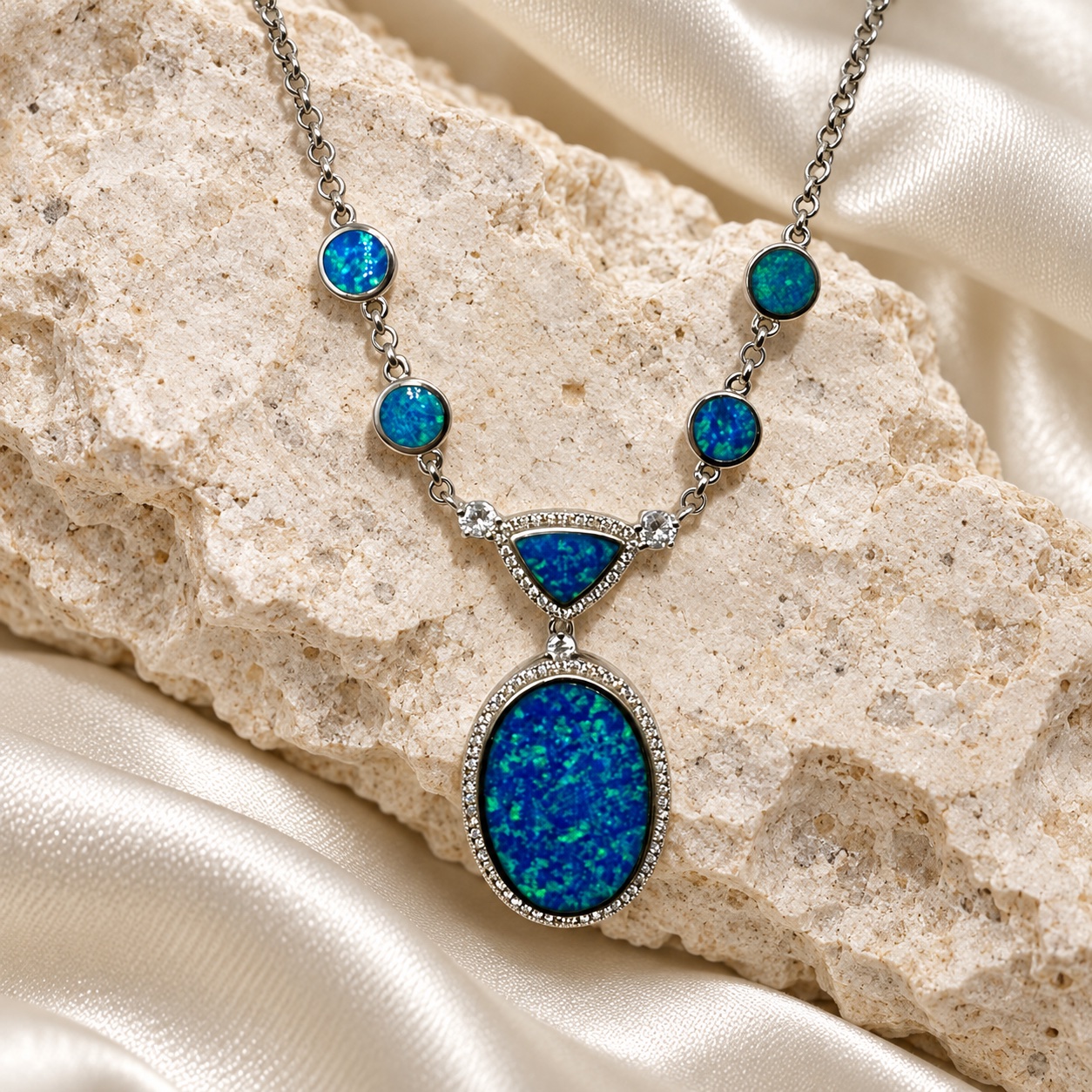 Sterling Silver & Opal 6-Station Necklace