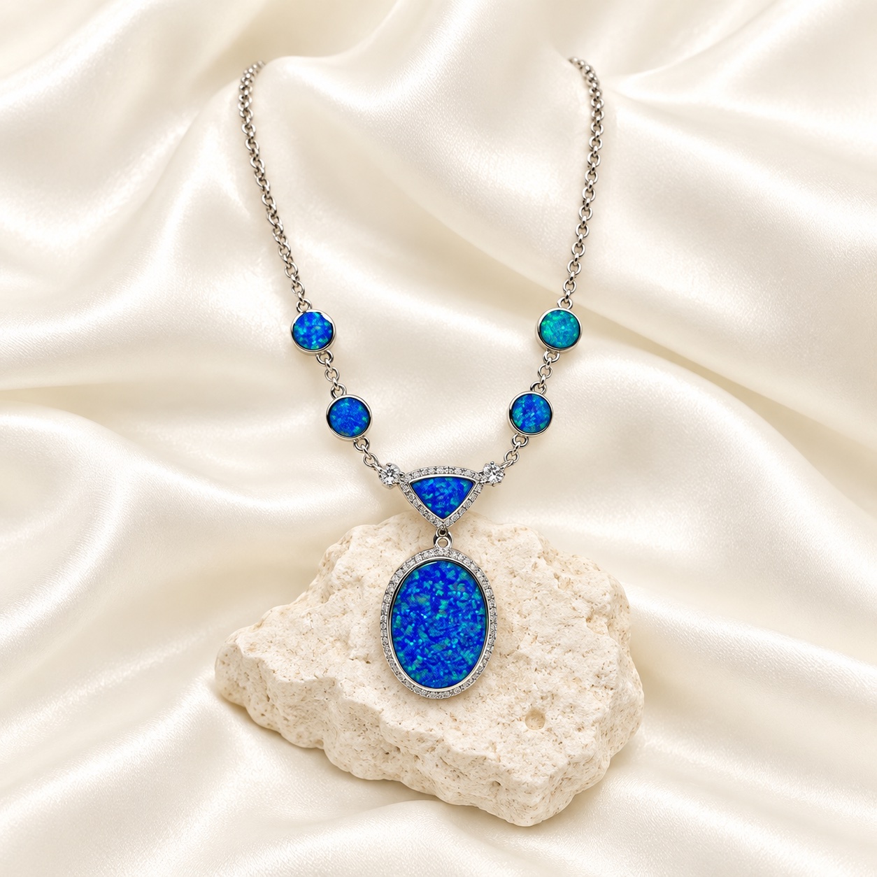 Sterling Silver & Opal 6-Station Necklace