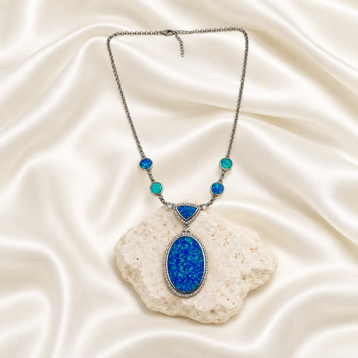 Sterling Silver & Opal 6-Station Necklace