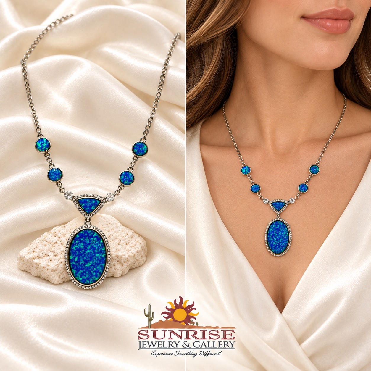 Sterling Silver & Opal 6-Station Necklace