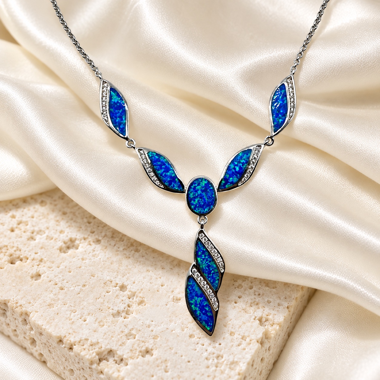 Sterling Silver & Opal 6-Station Necklace