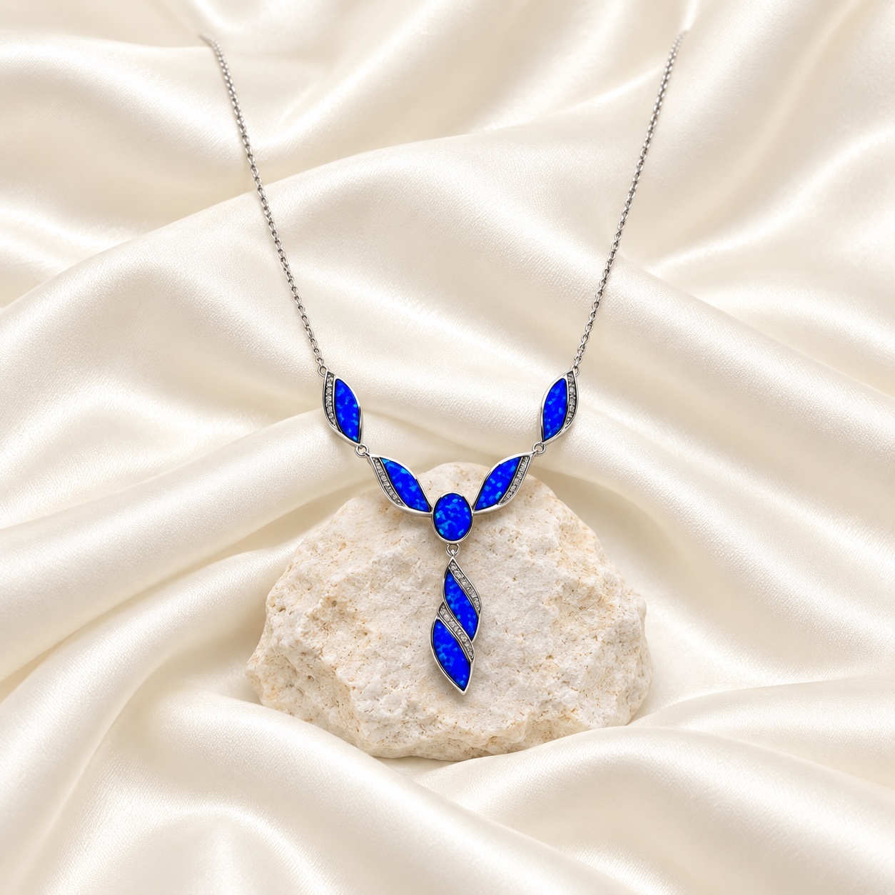 Sterling Silver & Opal 6-Station Necklace