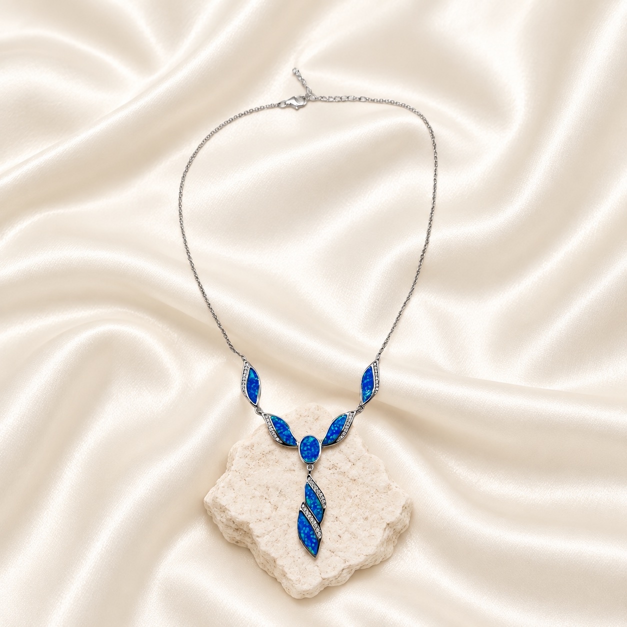 Sterling Silver & Opal 6-Station Necklace
