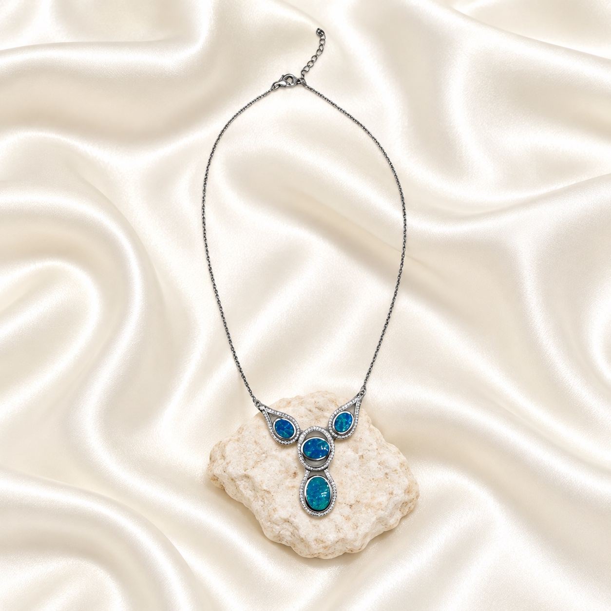 Sterling Silver & Opal 3-Station Necklace
