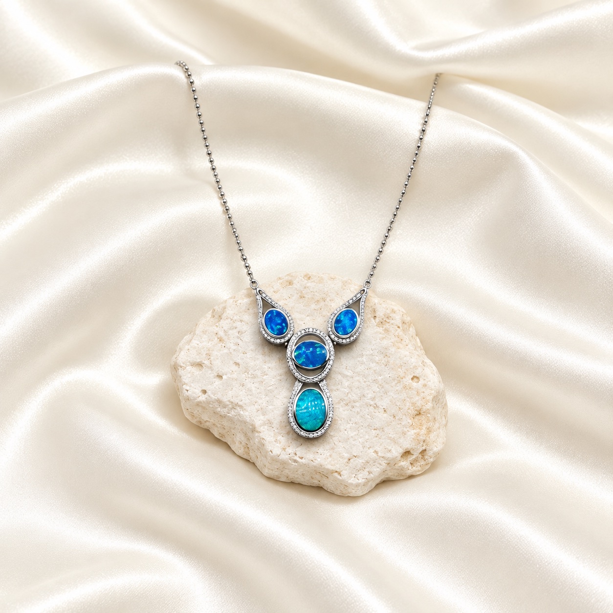 Sterling Silver & Opal 3-Station Necklace