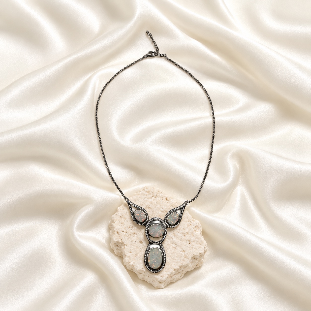 Sterling Silver & Opal 3-Station Necklace