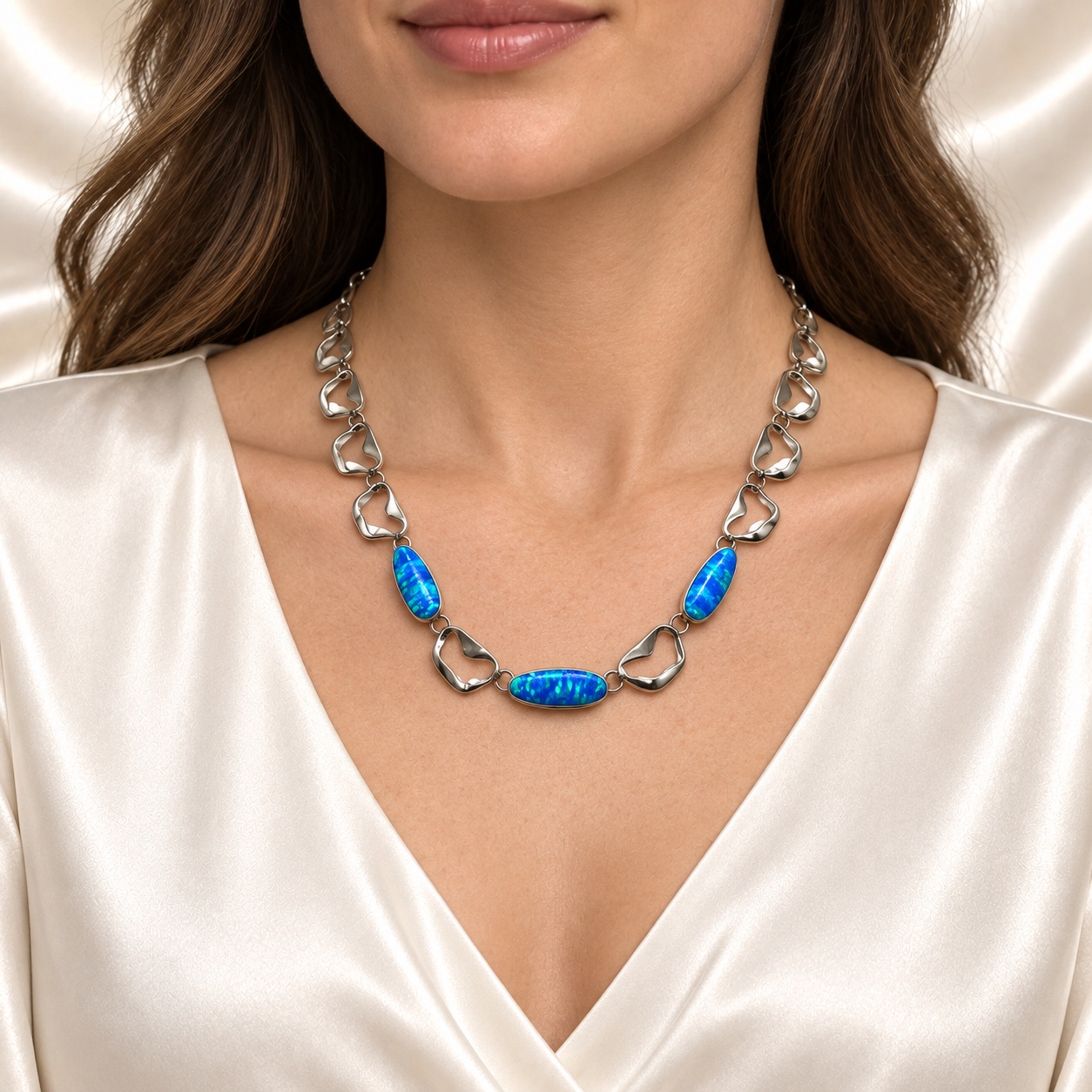 Sterling Silver & Opal Link Necklace
