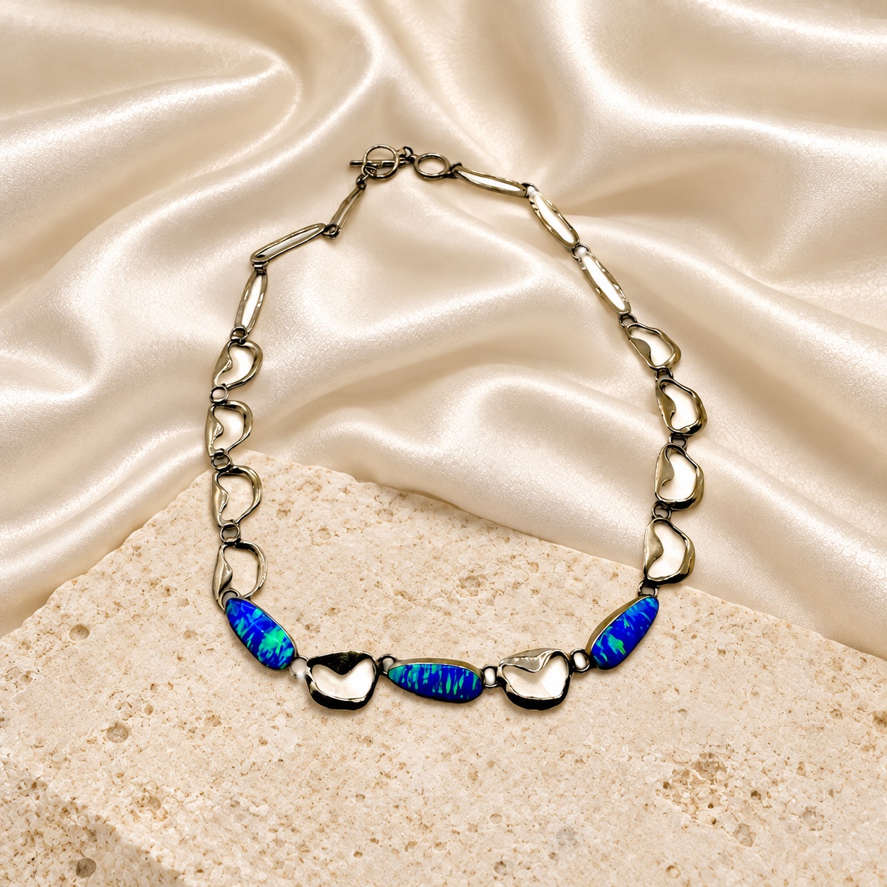 Sterling Silver & Opal Link Necklace