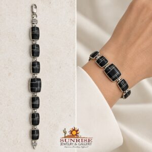 Black Onyx Channel Inlay Rectangular Link Bracelet