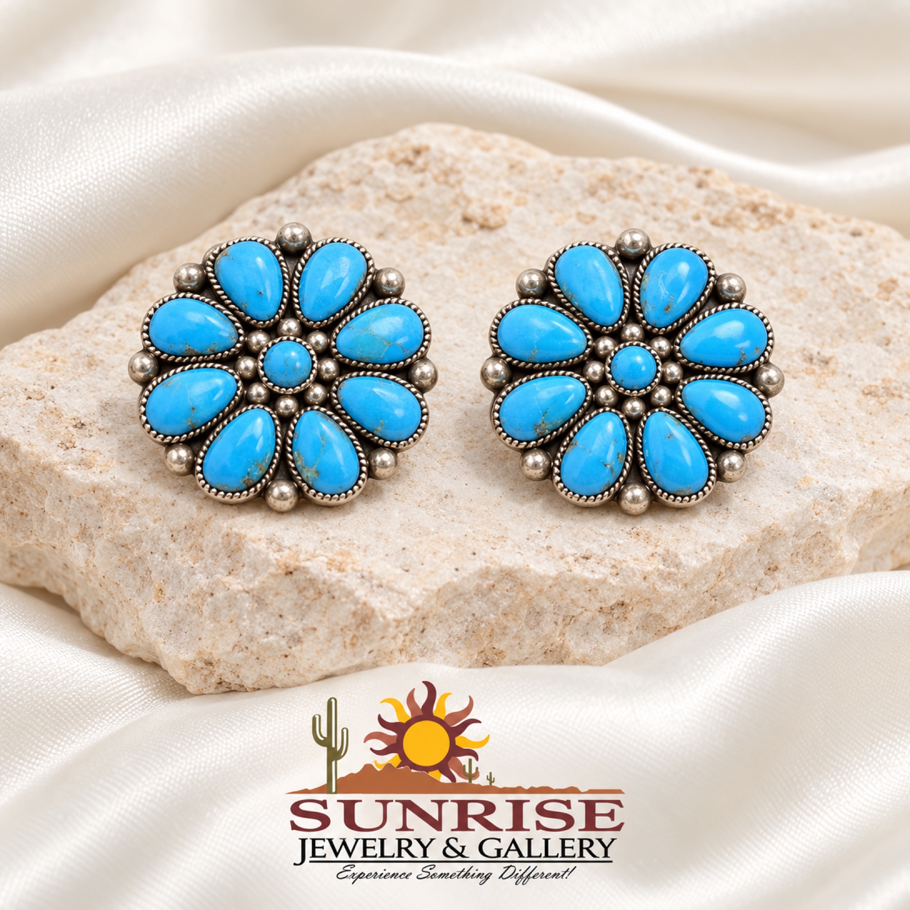 Blue Flower Cluster Stud Earrings