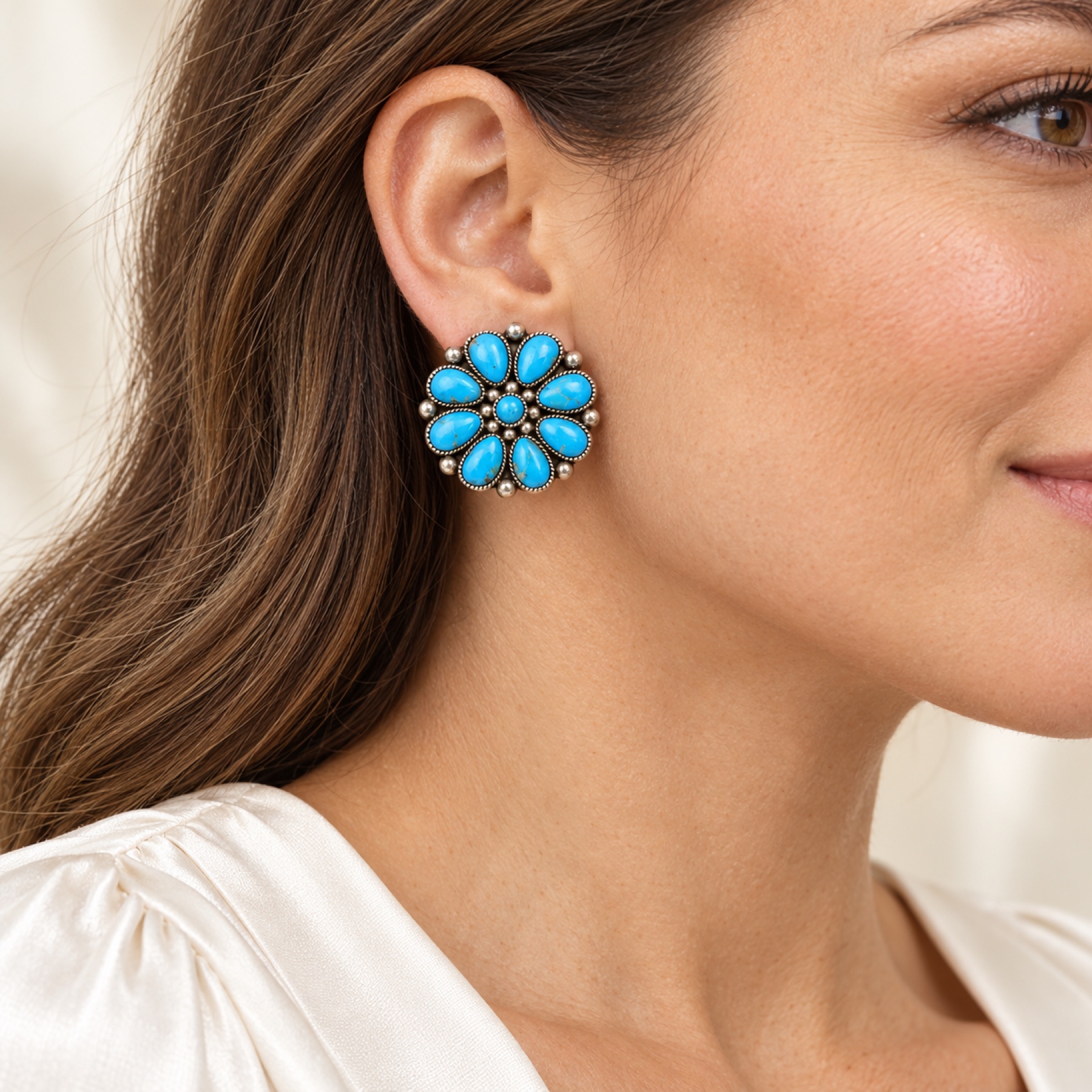 Blue Flower Cluster Stud Earrings