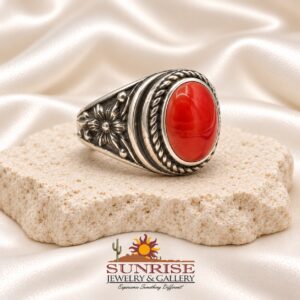 G.L. Miller Coral Oval Ring with Rope Border