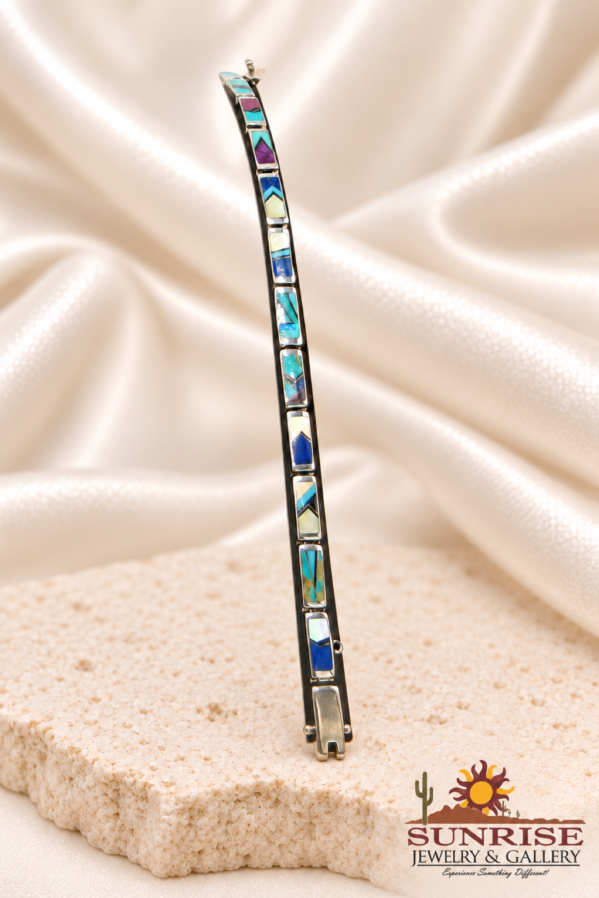 G.L. Miller Lapis Lazuli, Turquoise & Man Made Opal Inlay Link Bracelet