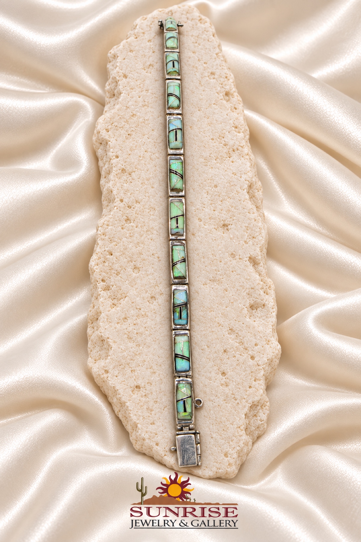 G.L. Miller Man Made Opal & Onyx Inlay Link Bracelet