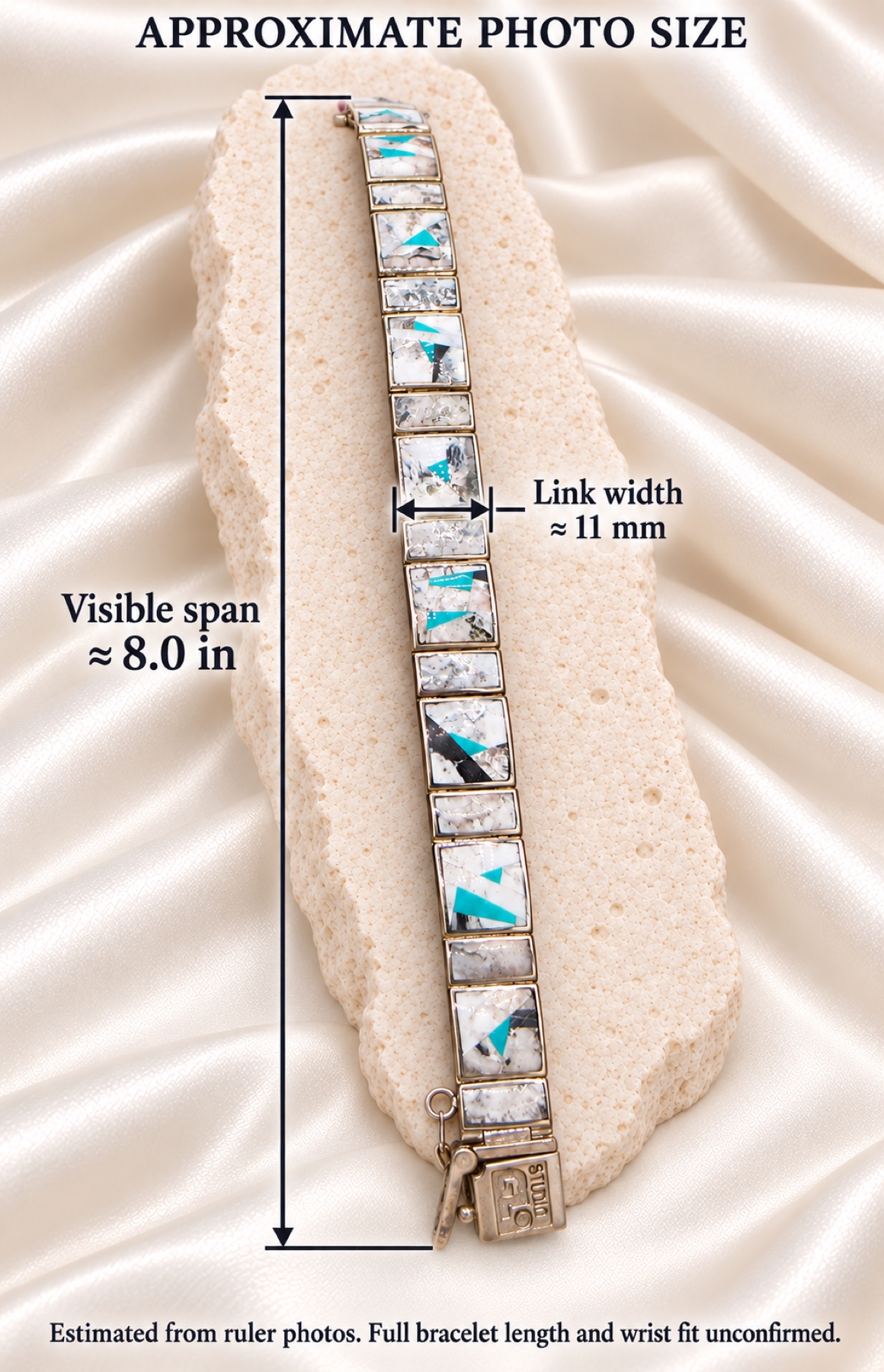 G.L. Miller White Buffalo & Turquoise Mosaic Inlay Wide Link Bracelet