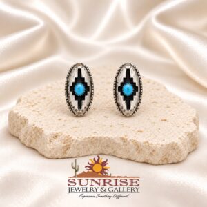 Geometric Oval Turquoise-Color Stud Earrings