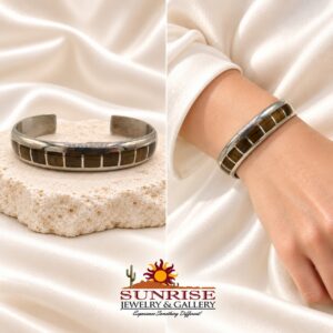Golden Brown Stone Channel Inlay Cuff Bracelet
