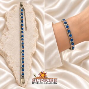 Lapis Lazuli, Man Made Opal & Coral Triangle Inlay Link Bracelet