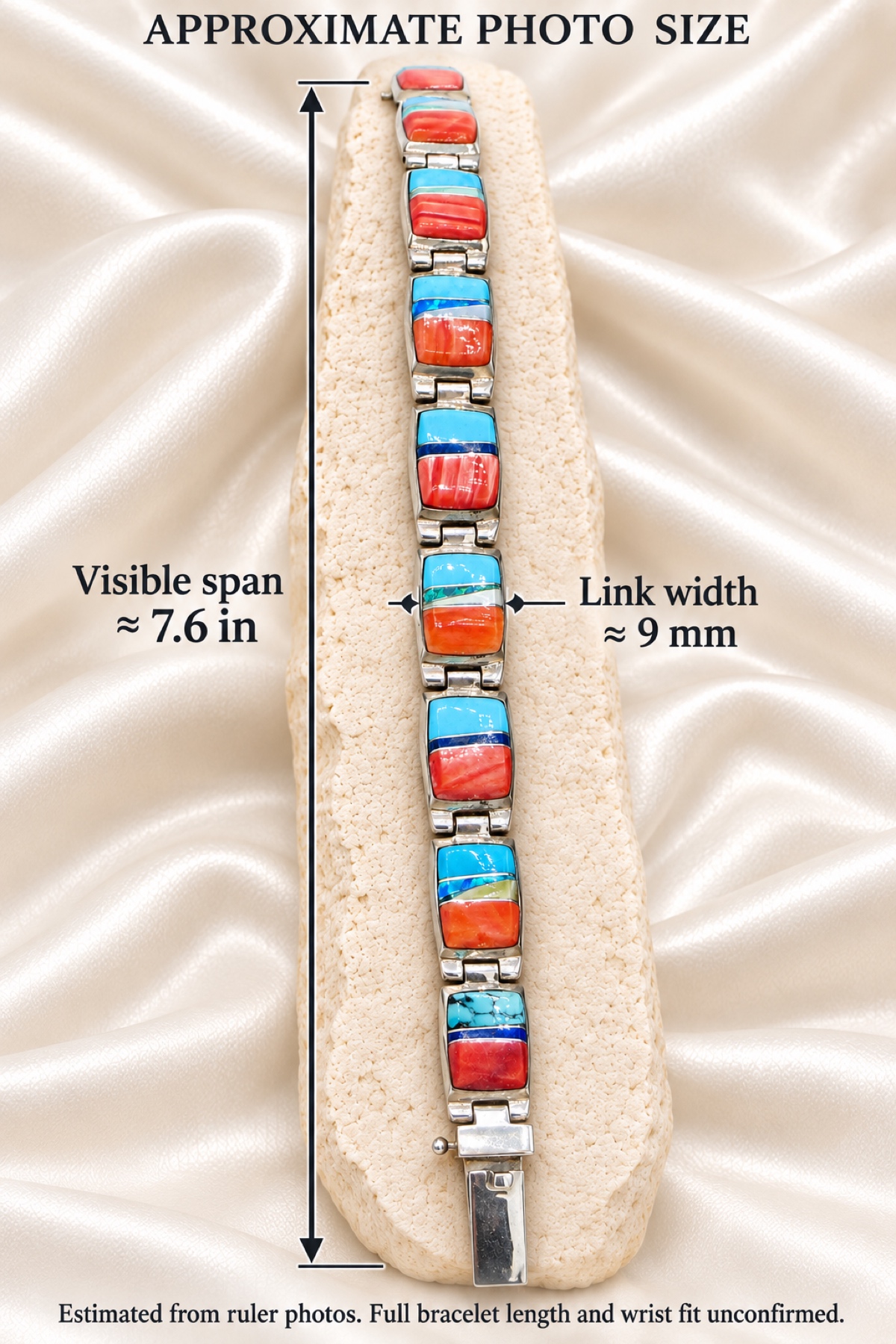 Lazuli Wide Turquoise-Color and Orange-Red Inlay Link Bracelet