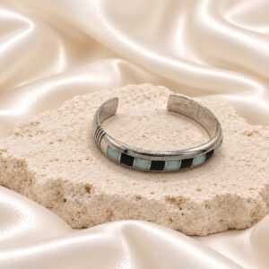 Man Made Opal & Black Onyx Alternating Inlay Cuff Bracelet