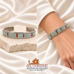Man Made Opal & Coral Channel Inlay Cuff Bracelet
