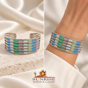 Man Made Opal Five-Row Channel Inlay Cuff Bracelet
