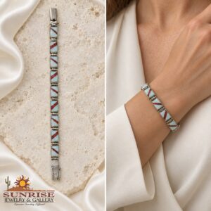 Man Made Opal Inlay Link Bracelet with Coral Stripes