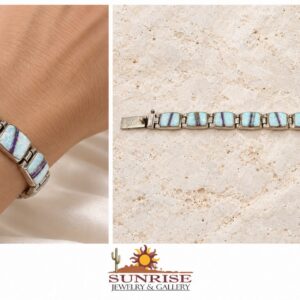 Man Made Opal Inlay Link Bracelet with Purple Stripes