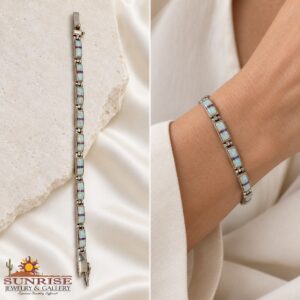 Man Made Opal Inlay Straight-Stripe Link Bracelet
