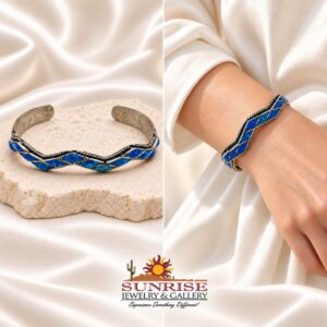 Man Made Opal Inlay Zigzag Cuff Bracelet