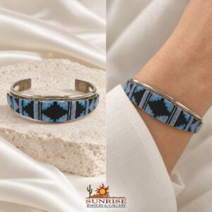 Man Made Opal & Onyx Stepped Diamond Inlay Cuff Bracelet