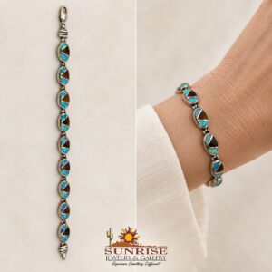 Man Made Opal & Tiger's Eye Inlay Oval Link Bracelet